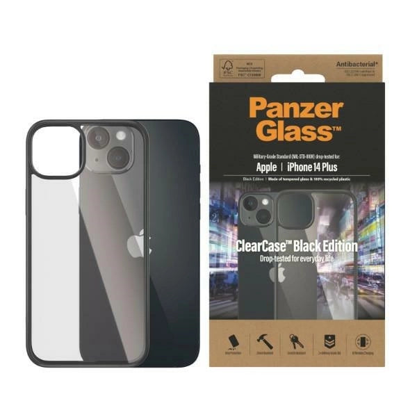 PanzerGlass ClearCase antibakterielt fodtøj til iPhone 14 Plus / 15 Plus - gennemsigtigt og sort