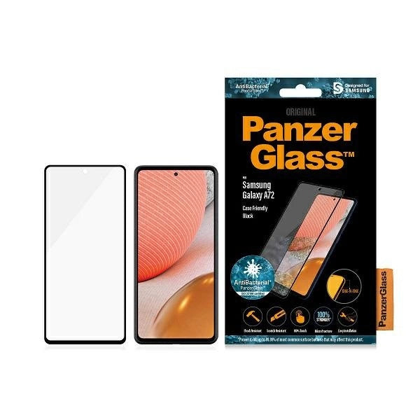 PanzerGlass E2E Microfracture antibakterielt glas til Samsung Galaxy A72 - med sort ramme