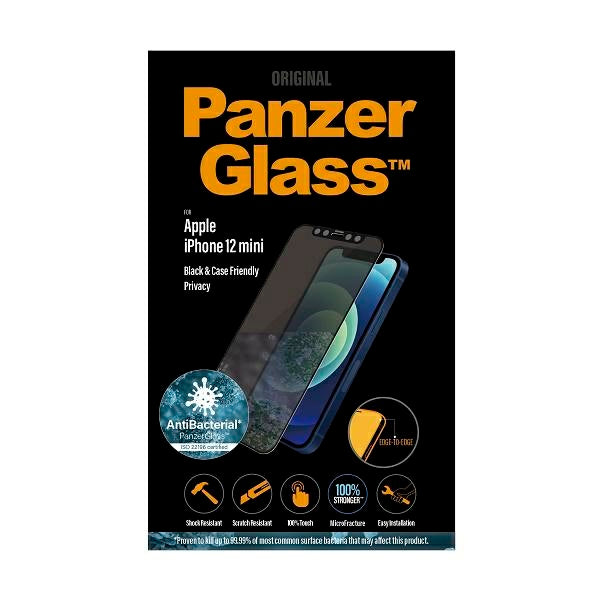 PanzerGlass E2E Super+ Microfracture antibakterielt hærdet glas til iPhone 12 mini - med sort ramme