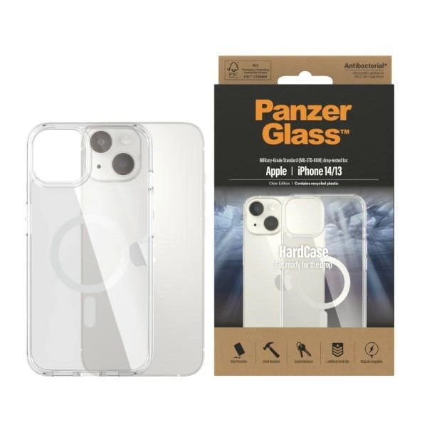 PanzerGlass HardCase med MagSafe Antibacterial Military Grade Certified Case til iPhone 14/15/13 - Transparent