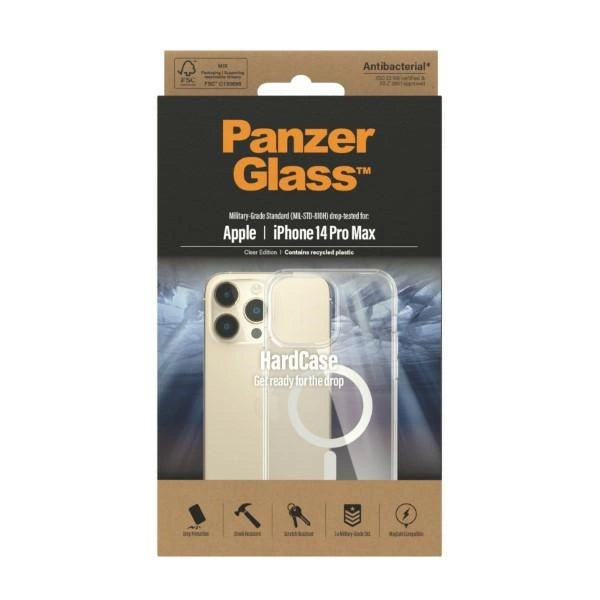 PanzerGlass HardCase med MagSafe Antibacterial Military Grade Certified Case til iPhone 14 Pro Max - Transparent