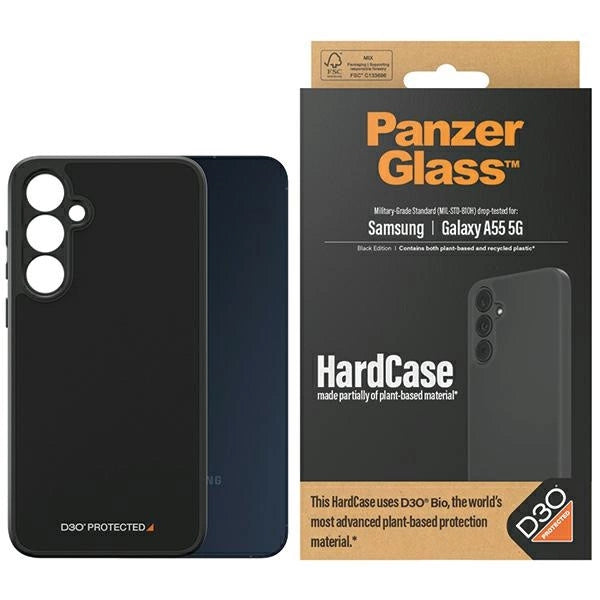 PanzerGlass HardCase med D3O® Bio og Military Grade Certification til Samsung Galaxy A55 5G - Transparent og sort