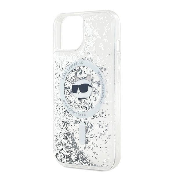 Karl Lagerfeld Liquid Glitter Choupette Head MagSafe case for iPhone 14 / 15 / 13 - transparent