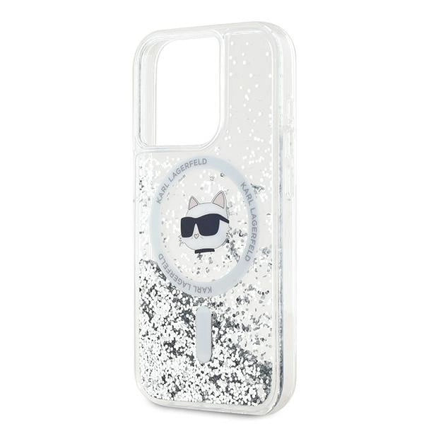 Karl Lagerfeld Liquid Glitter Choupette Head MagSafe case for iPhone 15 Pro - transparent