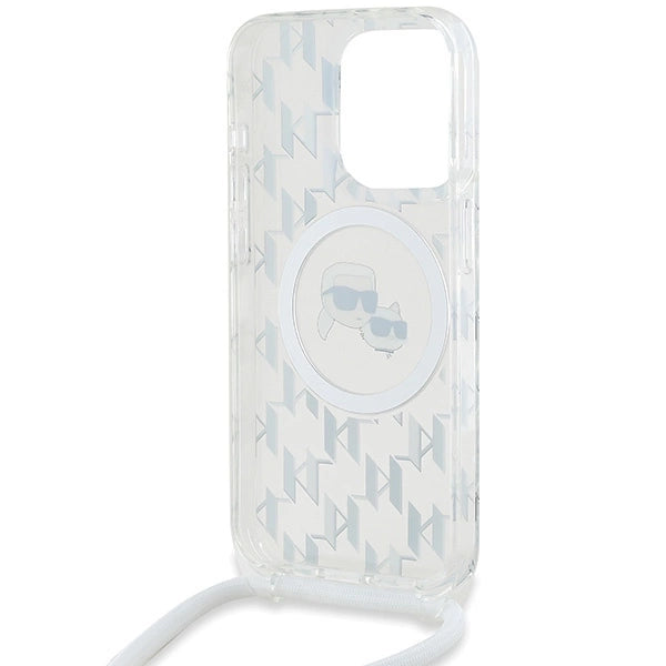 Karl Lagerfeld IML Crossbody Monogram Karl & Choupette Head MagSafe Case for iPhone 15 Pro Max - Transparent