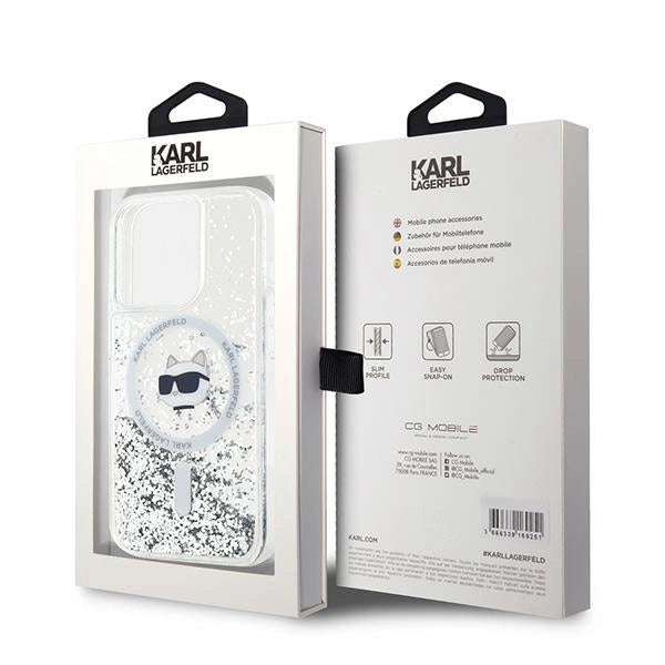 Karl Lagerfeld Liquid Glitter Choupette Head MagSafe case for iPhone 15 Pro Max - transparent