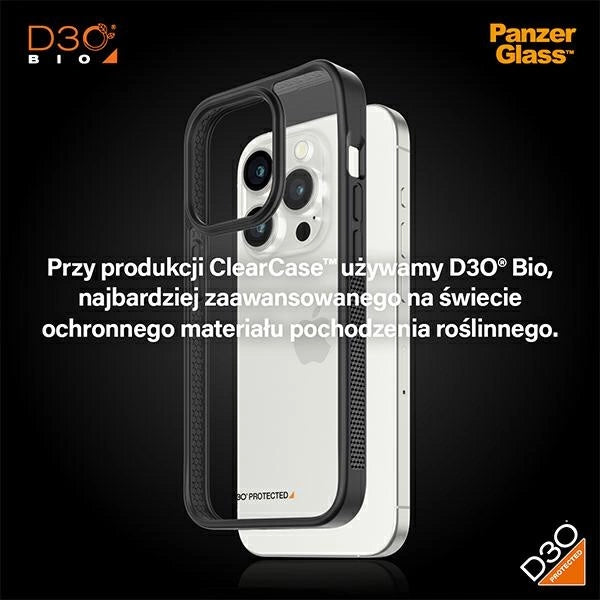 Military Grade Certified PanzerGlass ClearCase iPhone 15 Pro Case - gennemsigtig og sort