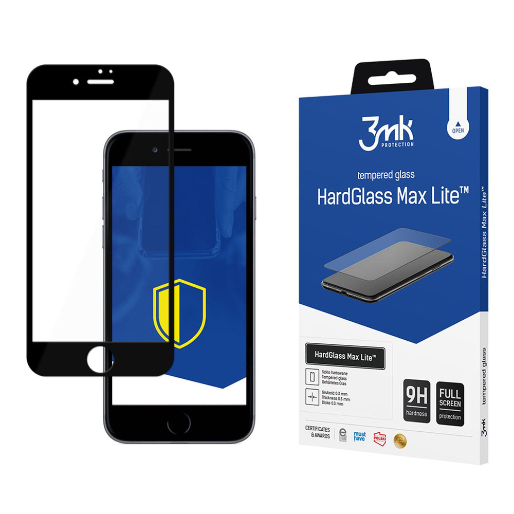 9H 3mk HardGlass Max LiteTM glas til iPhone 7 / 8 Plus - med sort ramme