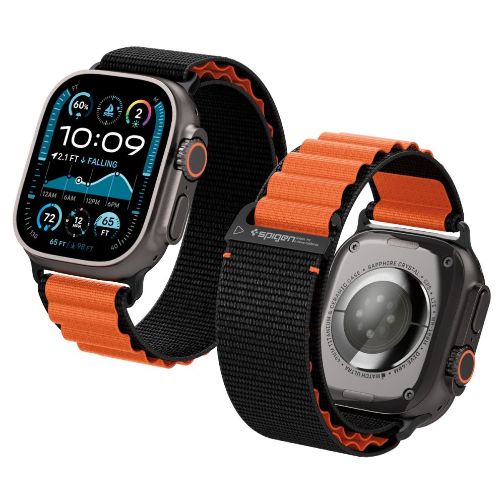 Spigen Wbf1 Remmen Til Apple Watch 8 / 9 / 10 / 11 / 12 / Se / Ultra (44 / 45 / 46 / 49 Mm) Sort/Orange