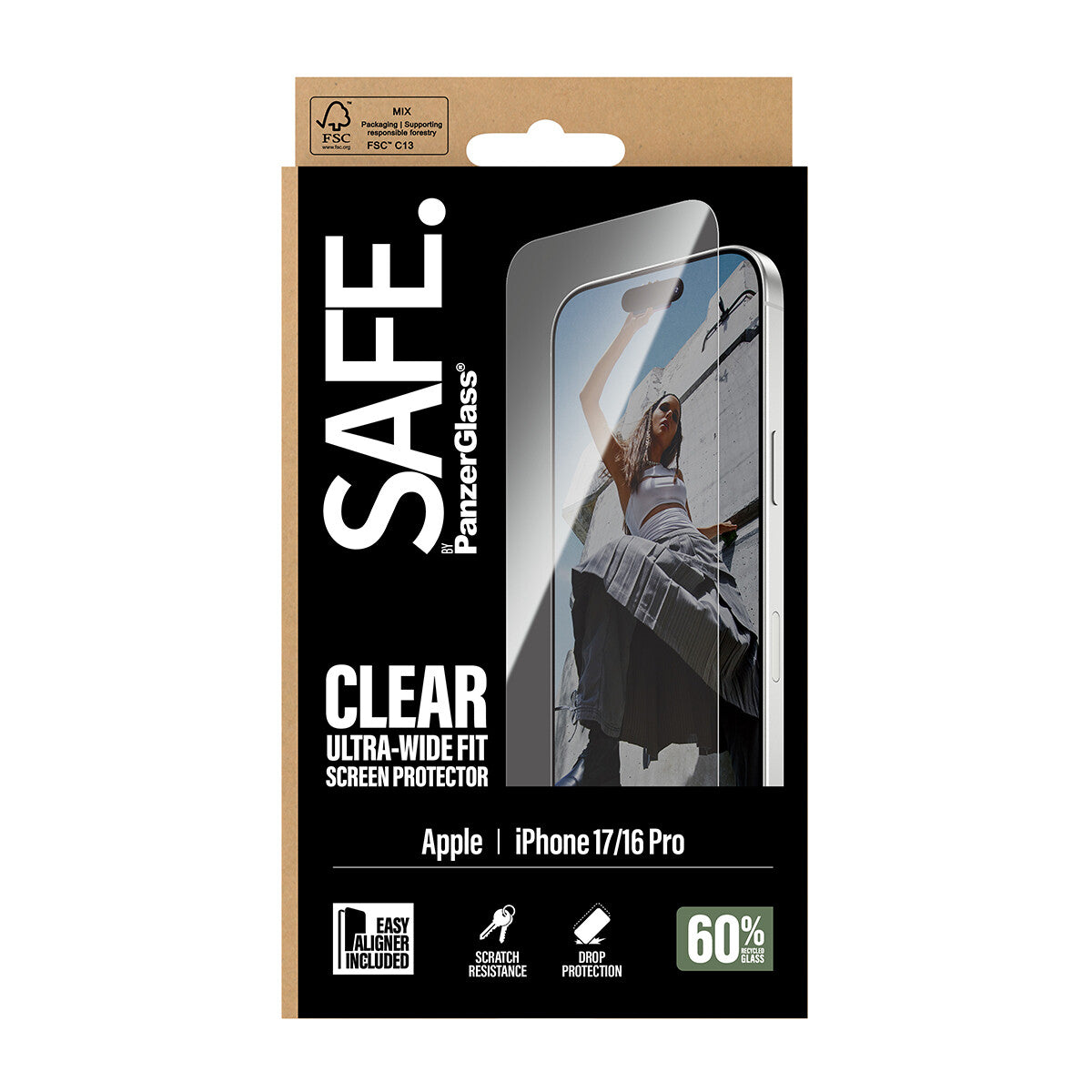 PanzerGlass SAFE. by ® Skærmbeskyttelse iPhone 17 | iPhone 16 Pro | Ultra-Wide Fit m. EasyAligner
