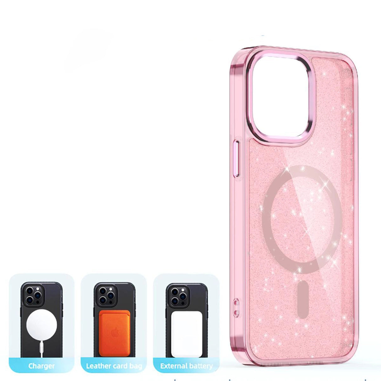 Glitter Case MagSafe til iPhone 16 Pro - pink med glitter