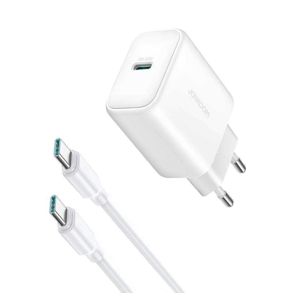 Joyroom JR-TCF24 USB-C PD 30W QC SFC netværksoplader - hvid + 1m USB-C kabel
