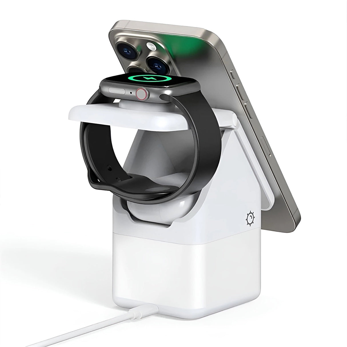 Duzzona W20 15W 4in1 induktiv oplader til iPhone / AirPods / Apple Watch med natlampe - hvid