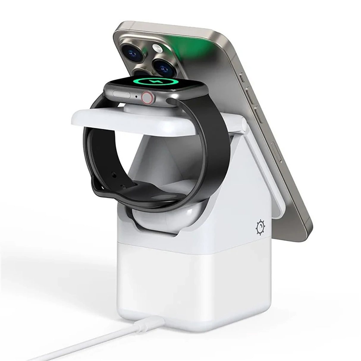 Duzzona W20 15W 4in1 induktiv oplader til iPhone / AirPods / Apple Watch med natlampe - hvid