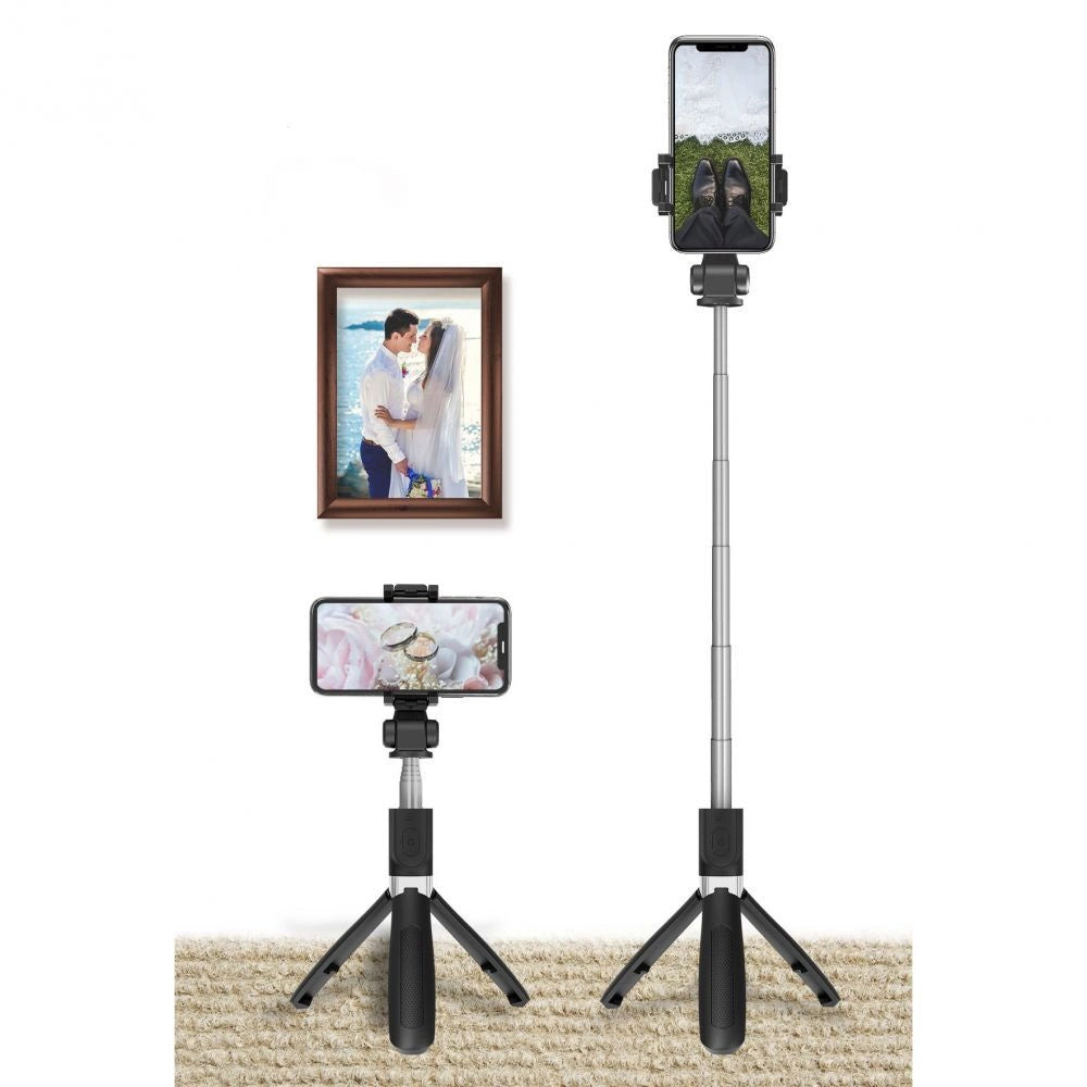 Tech-Protect L01S Bluetooth Selfie Stick med Stativ op til 70 cm - sort