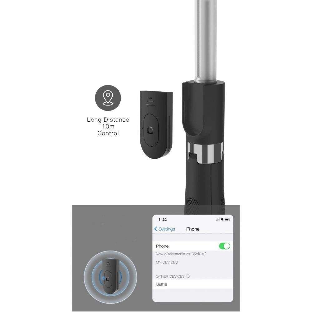 Tech-Protect L01S Bluetooth Selfie Stick med Stativ op til 70 cm - sort