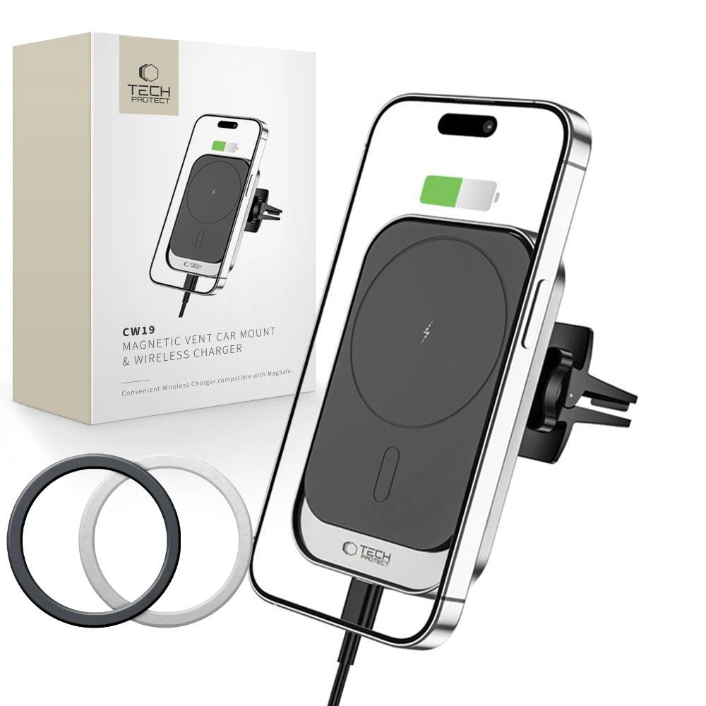 Tech-Protect CW19 MagSafe magnetisk bilholder med 15W induktiv oplader til luftventil - sort