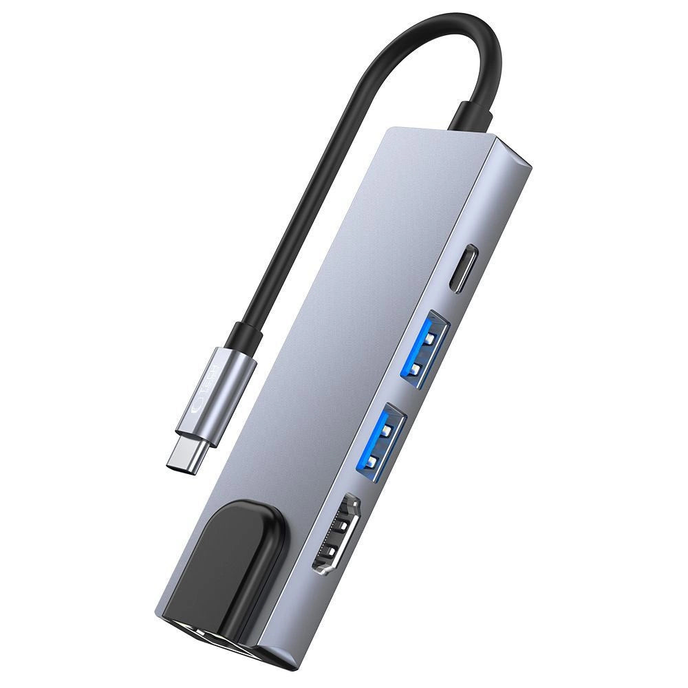 HUB Tech-Protect V3 5in1 USB-C - USB-A 3.0 / USB-A 2.0 / USB-C / HDMI / RJ45 - grå
