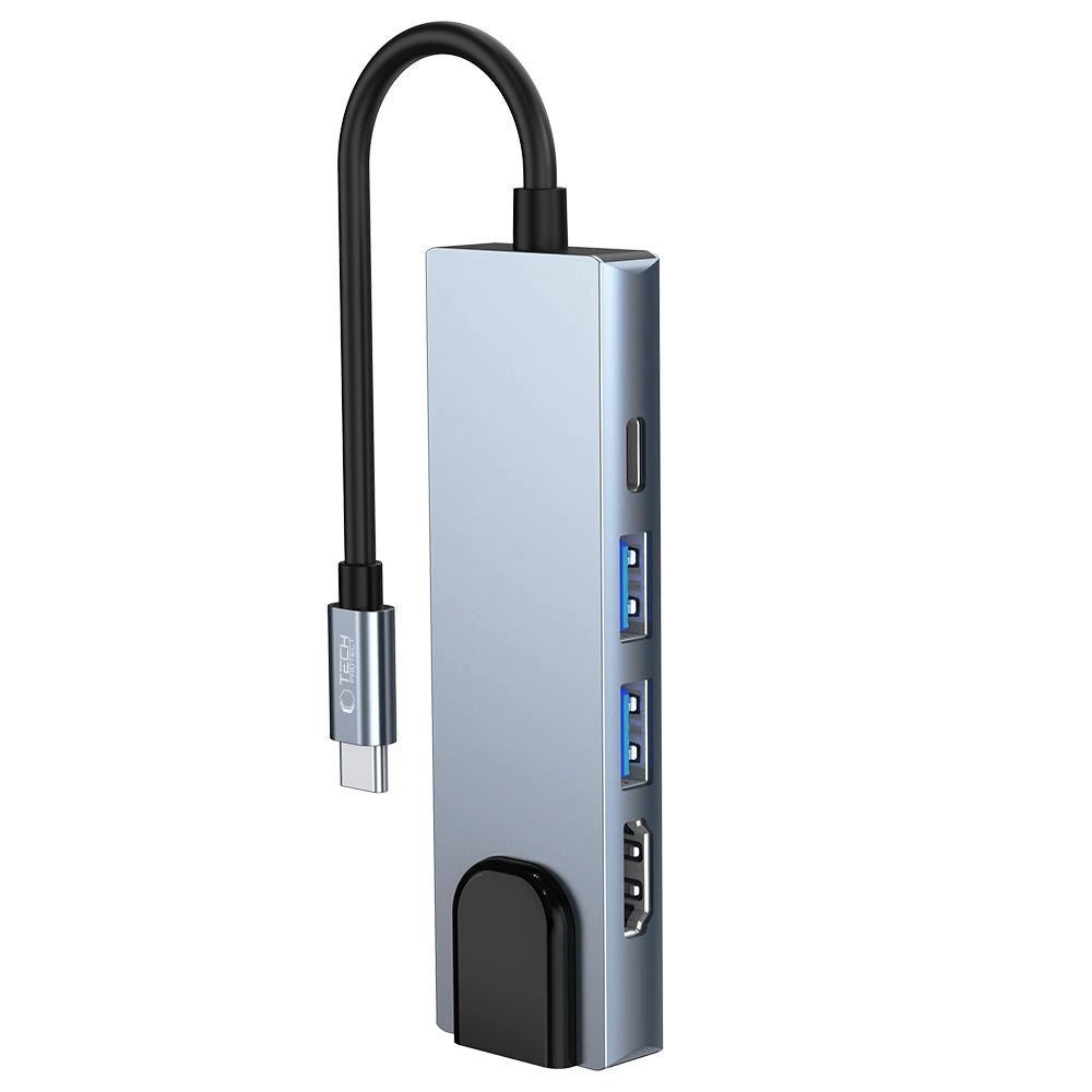HUB Tech-Protect V3 5in1 USB-C - USB-A 3.0 / USB-A 2.0 / USB-C / HDMI / RJ45 - grå