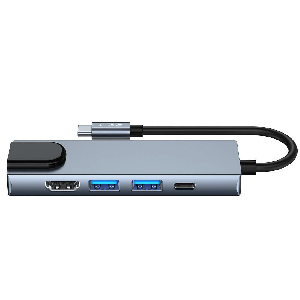 HUB Tech-Protect V3 5in1 USB-C - USB-A 3.0 / USB-A 2.0 / USB-C / HDMI / RJ45 - grå