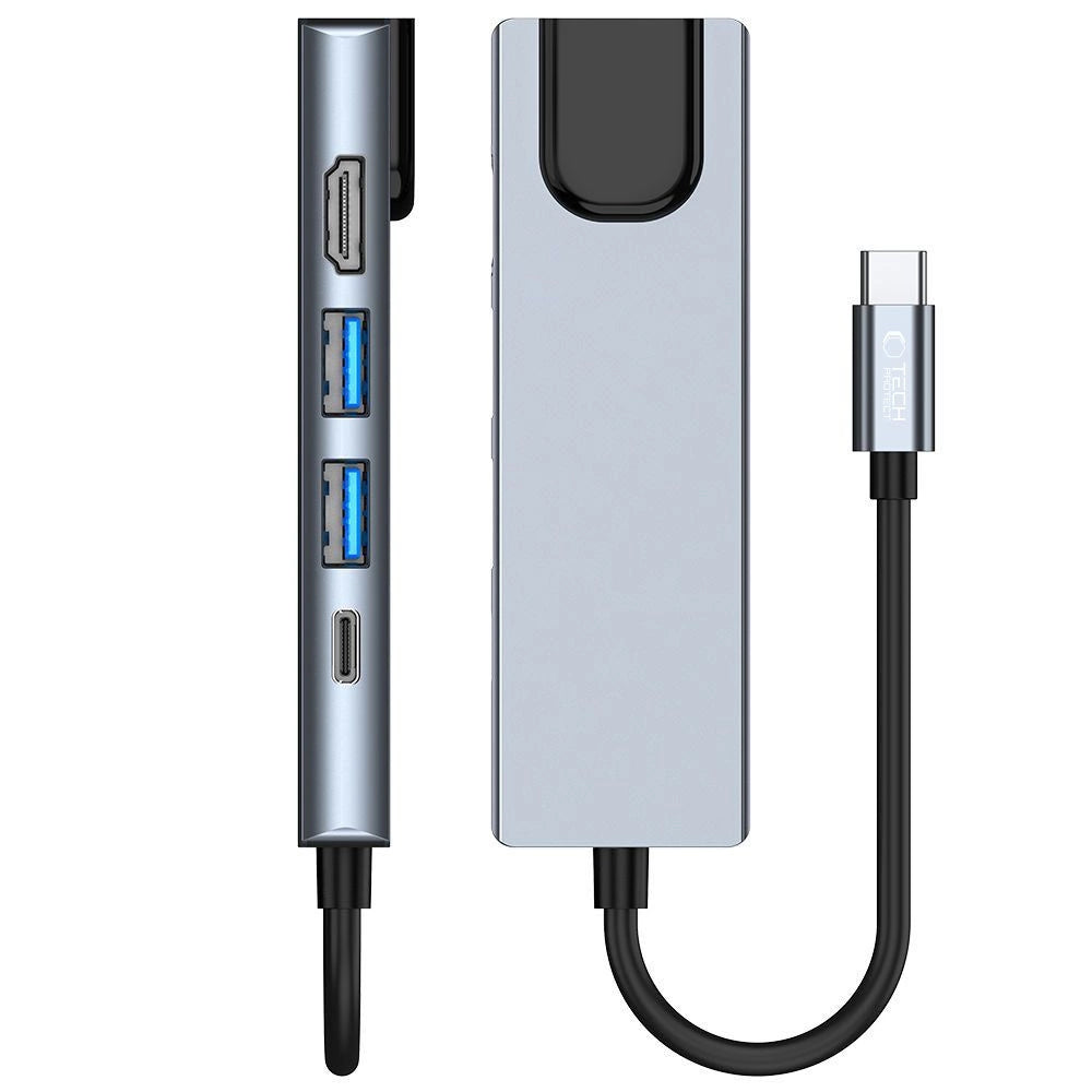 HUB Tech-Protect V3 5in1 USB-C - USB-A 3.0 / USB-A 2.0 / USB-C / HDMI / RJ45 - grå