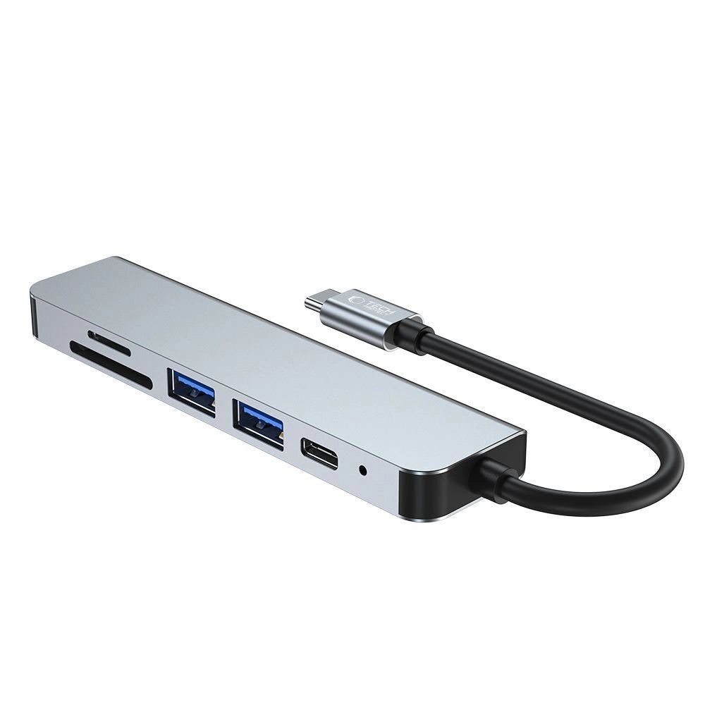 HUB Tech-Protect V4 6in1 USB-C - USB-A 3.0 / USB-A 2.0 / USB-C / HDMI / micro SD / TF / SD-kortlæser - grå