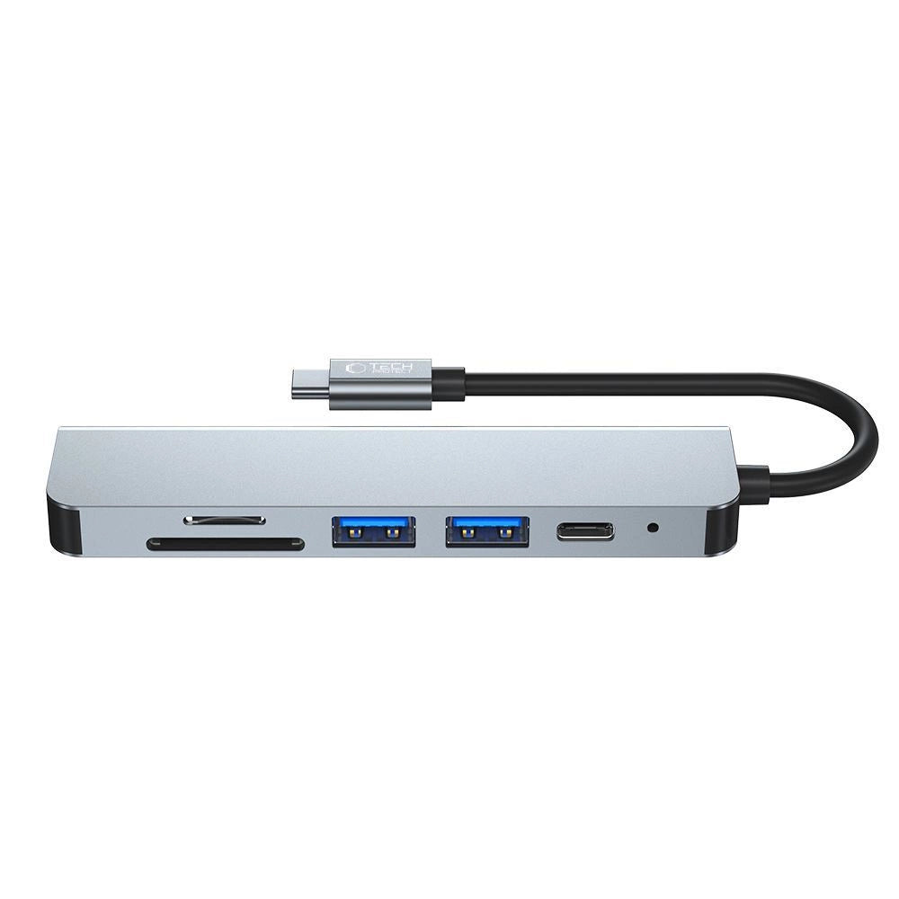 HUB Tech-Protect V4 6in1 USB-C - USB-A 3.0 / USB-A 2.0 / USB-C / HDMI / micro SD / TF / SD-kortlæser - grå