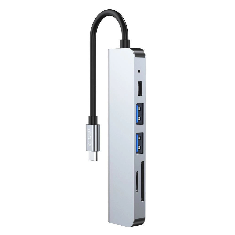 HUB Tech-Protect V4 6in1 USB-C - USB-A 3.0 / USB-A 2.0 / USB-C / HDMI / micro SD / TF / SD-kortlæser - grå