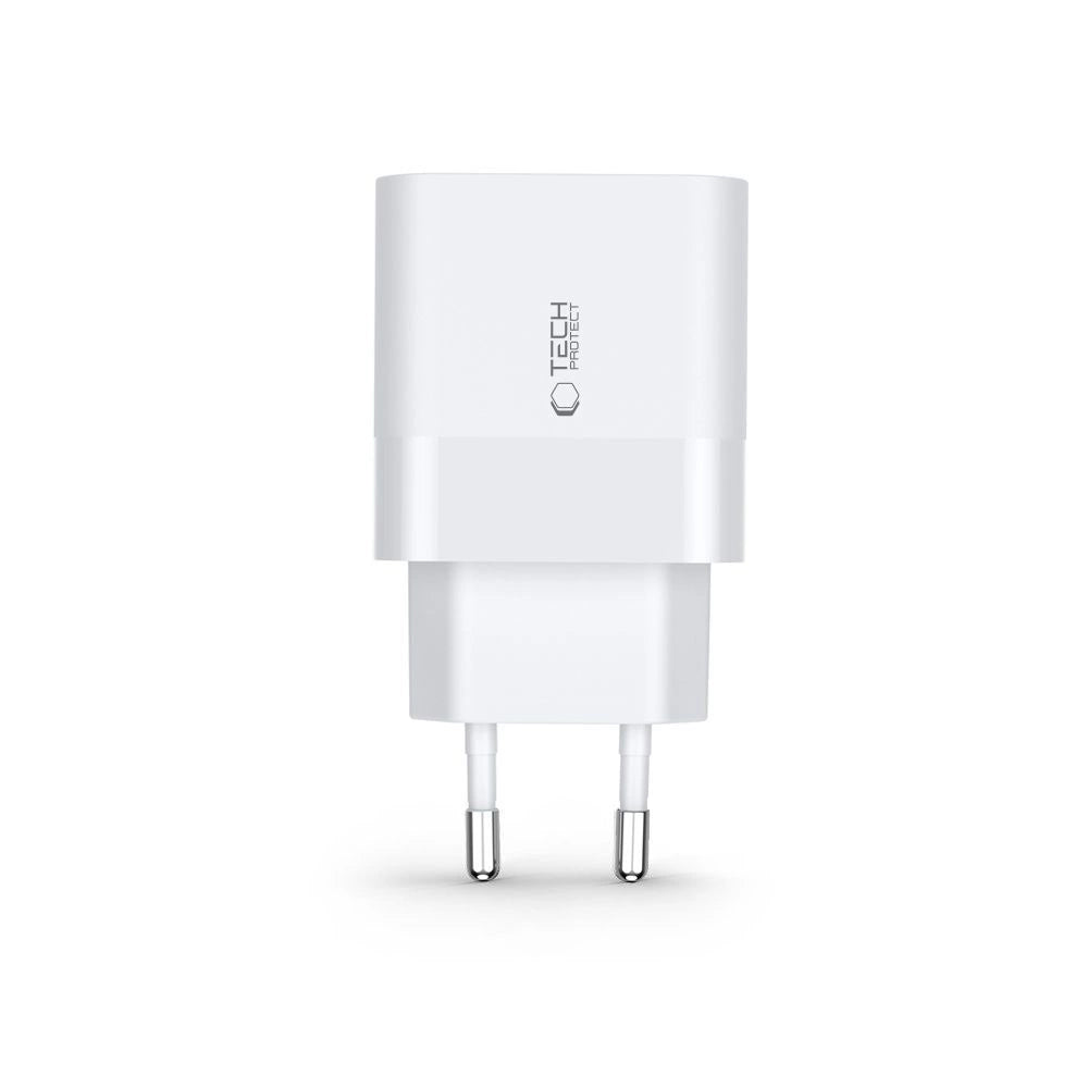Tech-Protect C30W oplader USB-C PD 30W / USB-A QC 3.0 - hvid