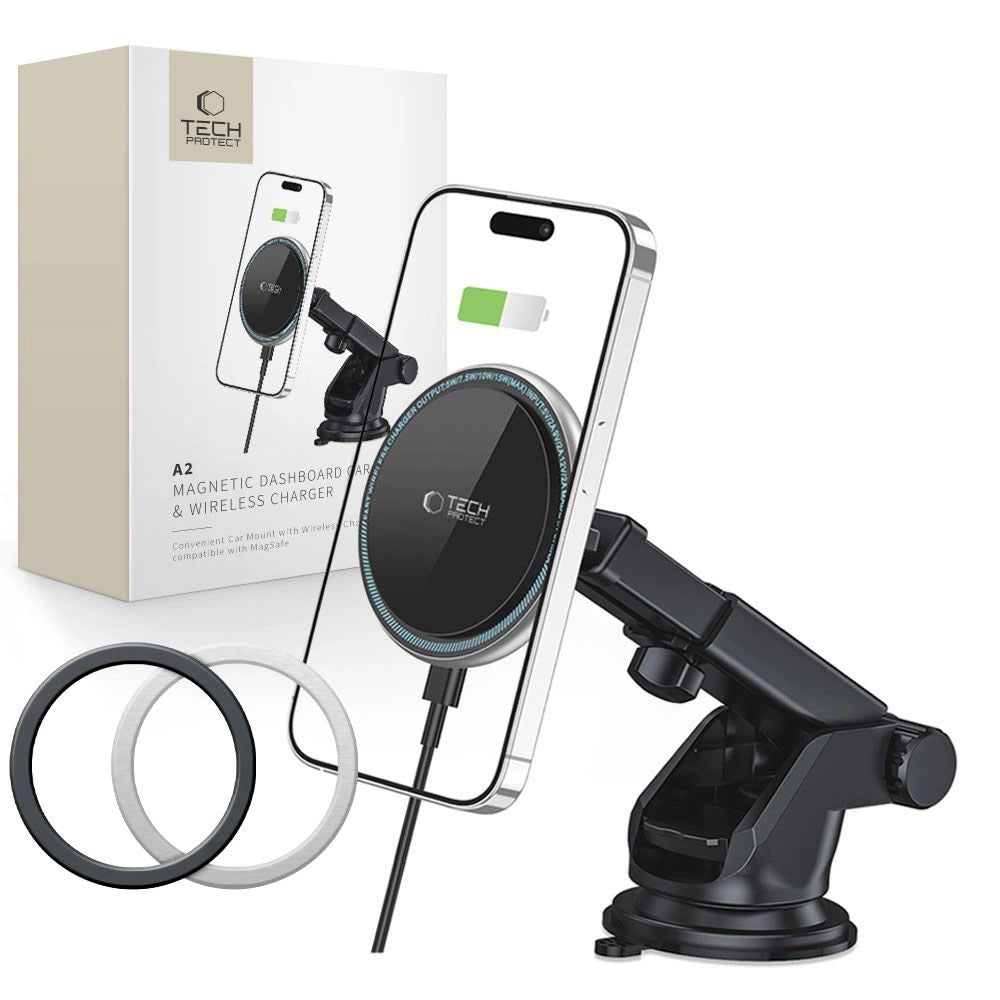 Tech-Protect A2-biltelefonholder med MagSafe 15W induktiv oplader til cockpit - sort