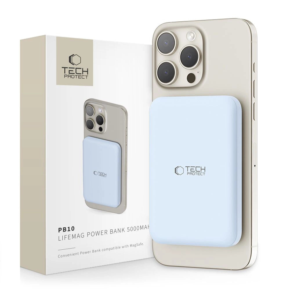 Tech-Protect LifeMag PB10 Powerbank med MagSafe 5000mAh 15W USB-C port - blå + USB-C kabel