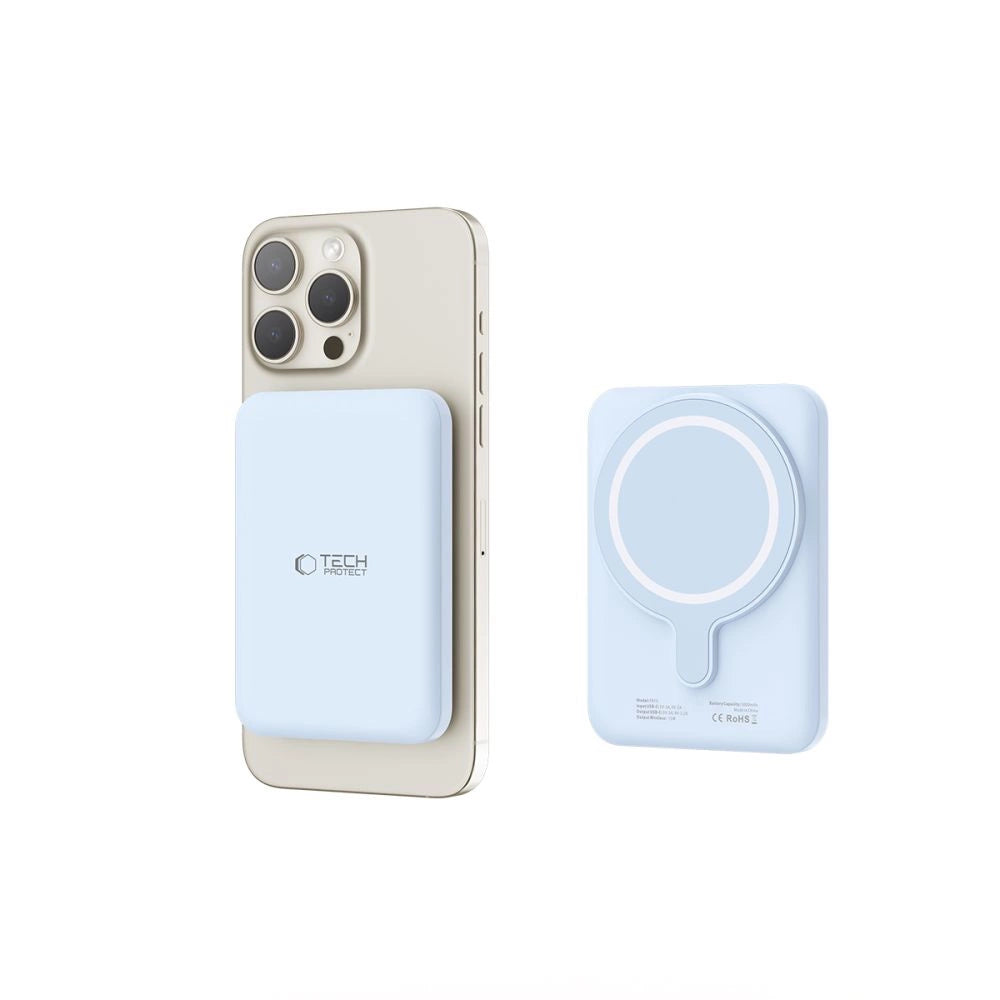 Tech-Protect LifeMag PB10 Powerbank med MagSafe 5000mAh 15W USB-C port - blå + USB-C kabel
