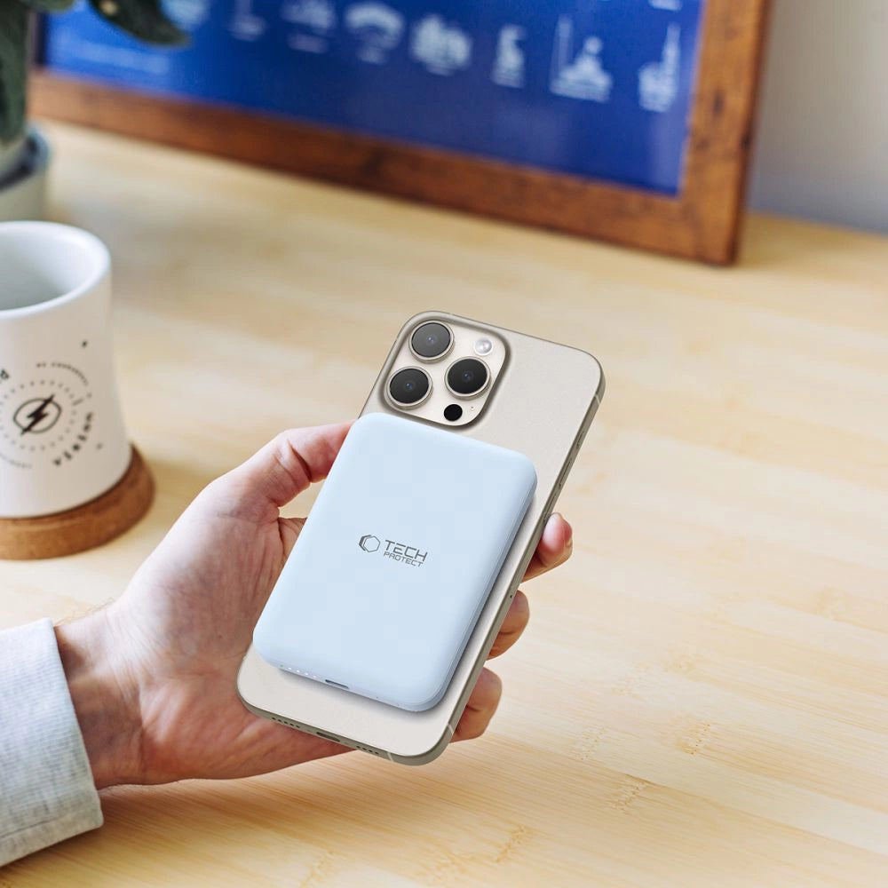 Tech-Protect LifeMag PB10 Powerbank med MagSafe 5000mAh 15W USB-C port - blå + USB-C kabel