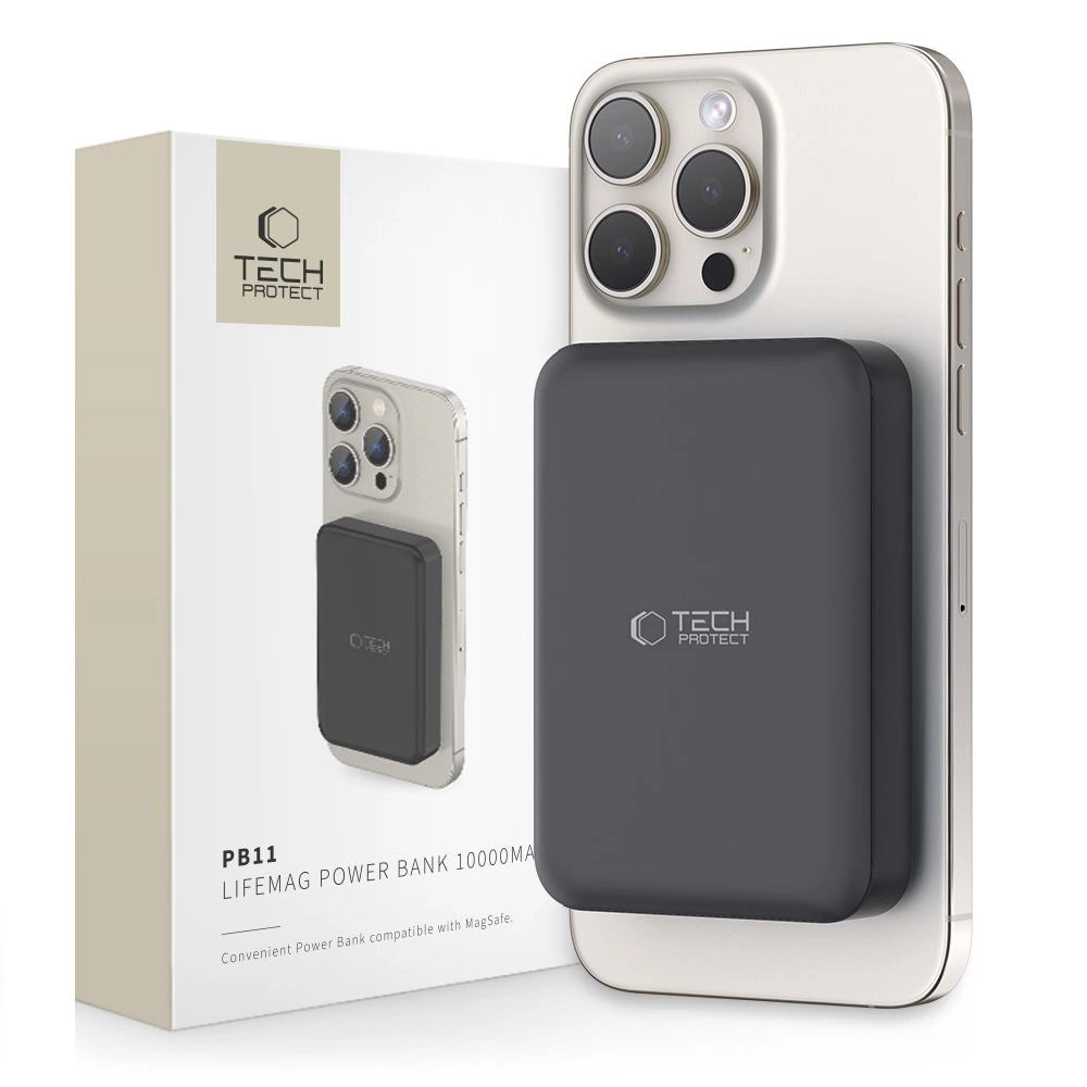Tech-Protect LifeMag PB11 Powerbank med MagSafe 10000mAh 15W USB-C-port - sort + USB-C-kabel