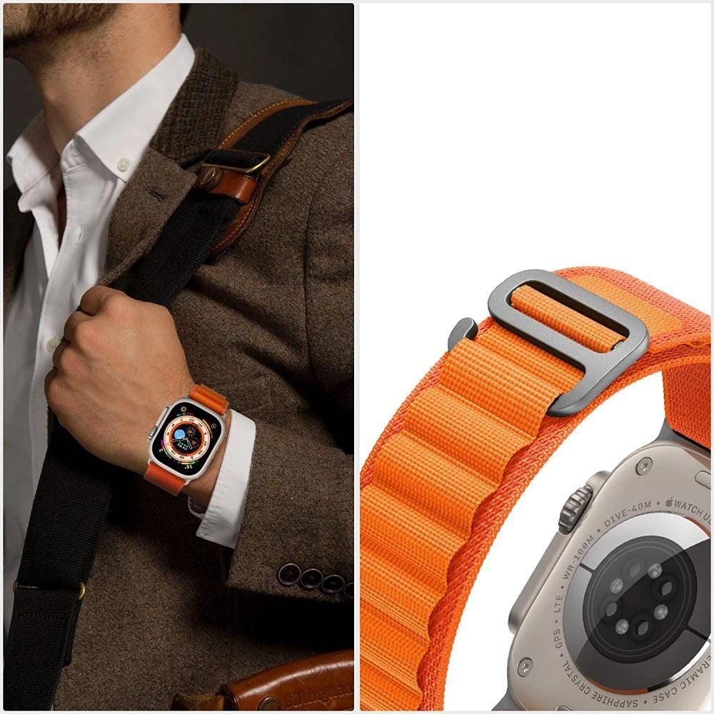 Tech-Protect Nylon Pro Strap til Apple Watch 4 / 5 / 6 / 7 / 8 / 9 / SE / Ultra 1 / 2 (42/44/45/49 mm) - sort og orange