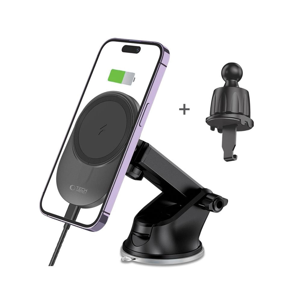 Tech-Protect MM15W-V1 Biltelefonholder med MagSafe 15W trådløs oplader til cockpit/luftventil - sort