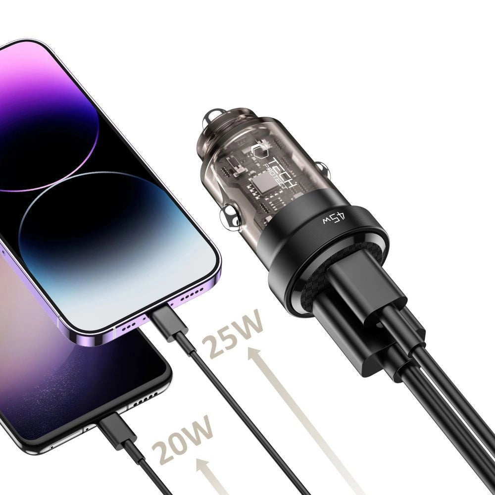 Tech-Protect CC45W Biloplader USB-C PD 45W / USB-A QC 3.0 - sort
