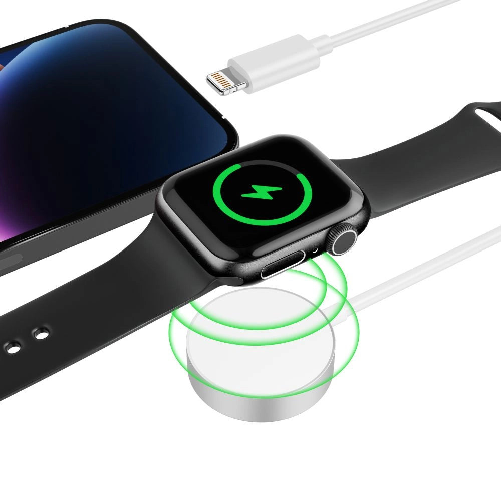 Tech-Protect UltraBoost 2in1 Magnetisk oplader med USB-C / Lightning Kabler til Apple Watch 1,5 m - Hvid