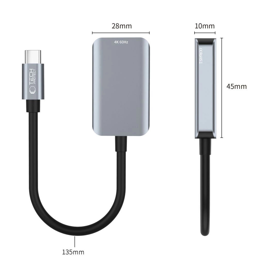 Tech-Protect UltraBoost USB-C (mandlig) / HDMI (kvindelig) 4K 60Hz Adapter - sort
