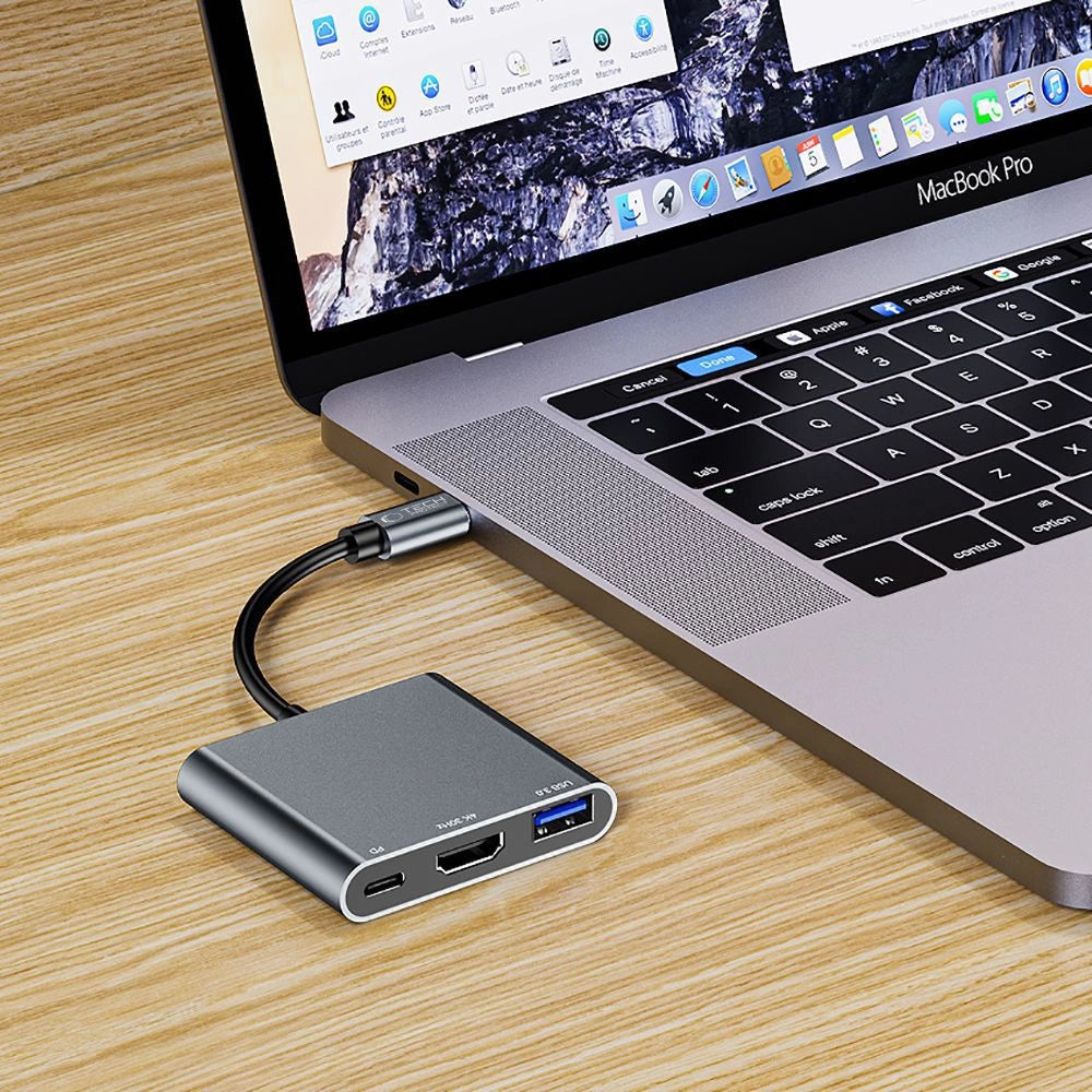 HUB Tech-Protect V1 3in1 USB-C - USB-A 3.0 / USB-C PD 100W / HDMI 4K 30Hz - grå