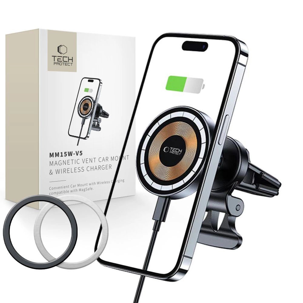 Tech-Protect MM15W-V5 biltelefonholder med MagSafe 15W induktiv oplader til luftventilation - sort