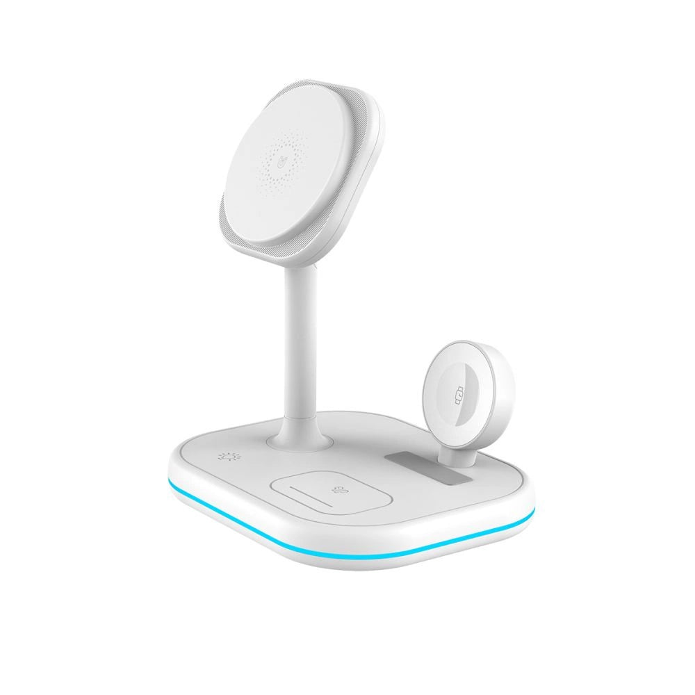 Tech-Protect QI15W-A27 3-i-1-induktiv oplader med MagSafe-stativ til smartphone / Apple Watch / AirPods - hvid