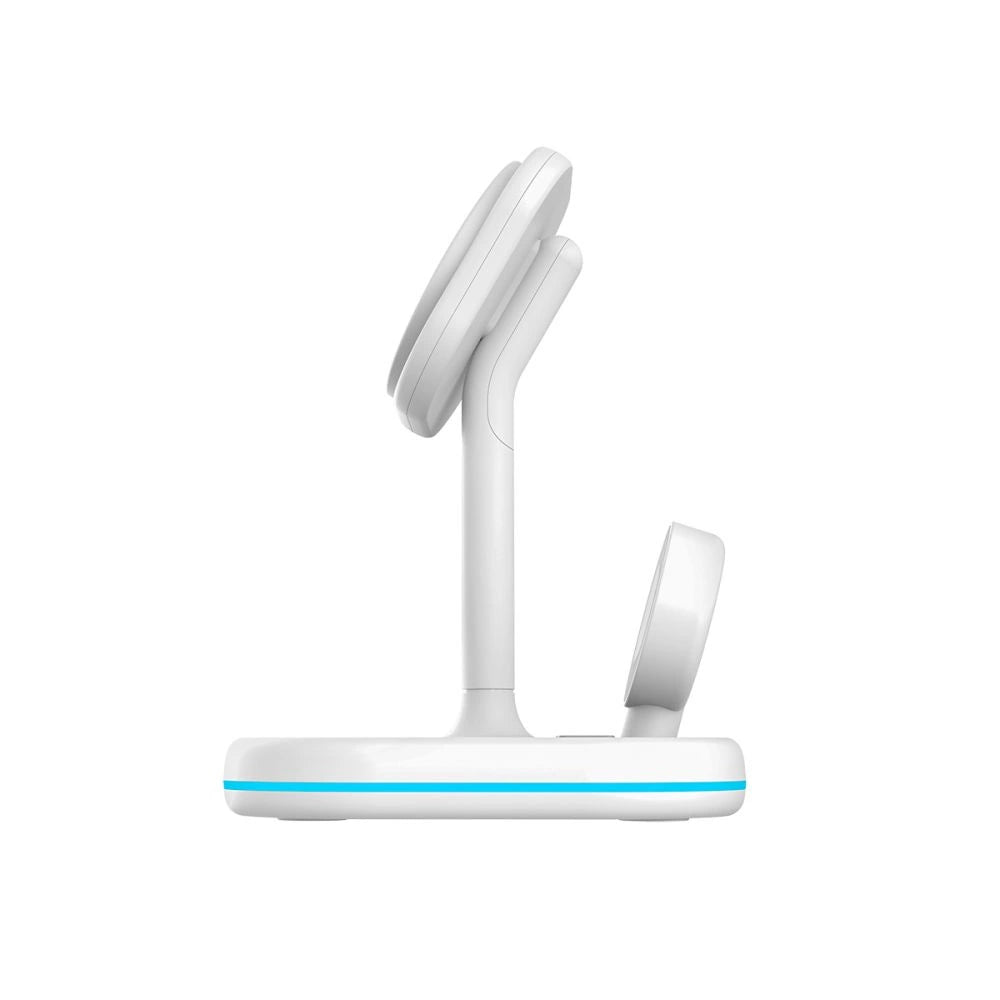 Tech-Protect QI15W-A27 3-i-1-induktiv oplader med MagSafe-stativ til smartphone / Apple Watch / AirPods - hvid