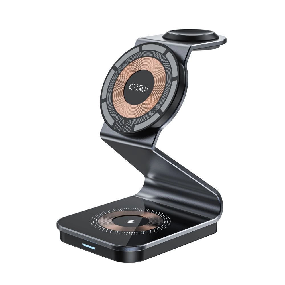 Tech-Protect QI15W-A29 3-i-1-induktiv oplader med MagSafe til smartphone / Apple Watch / AirPods - sort