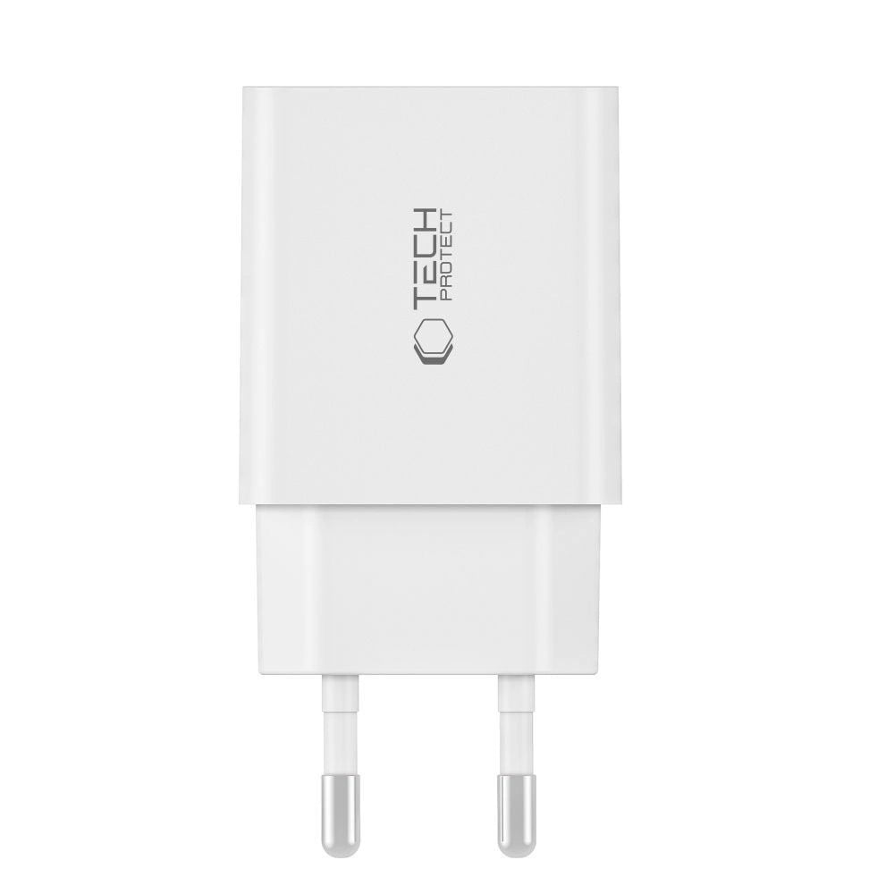 Tech-Protect C35W 2x USB-C PD 35W oplader med USB-C / USB-C kabel - hvid