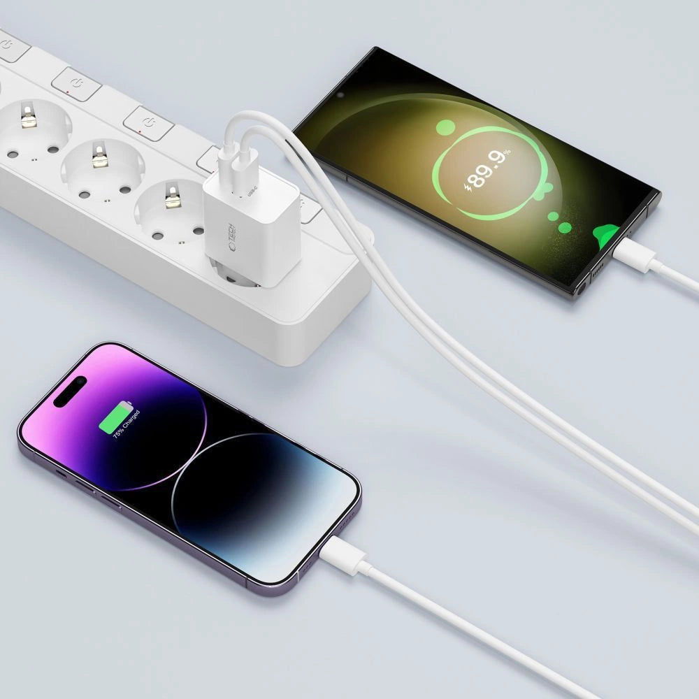 Tech-Protect C35W 2x USB-C PD 35W oplader med USB-C / USB-C kabel - hvid