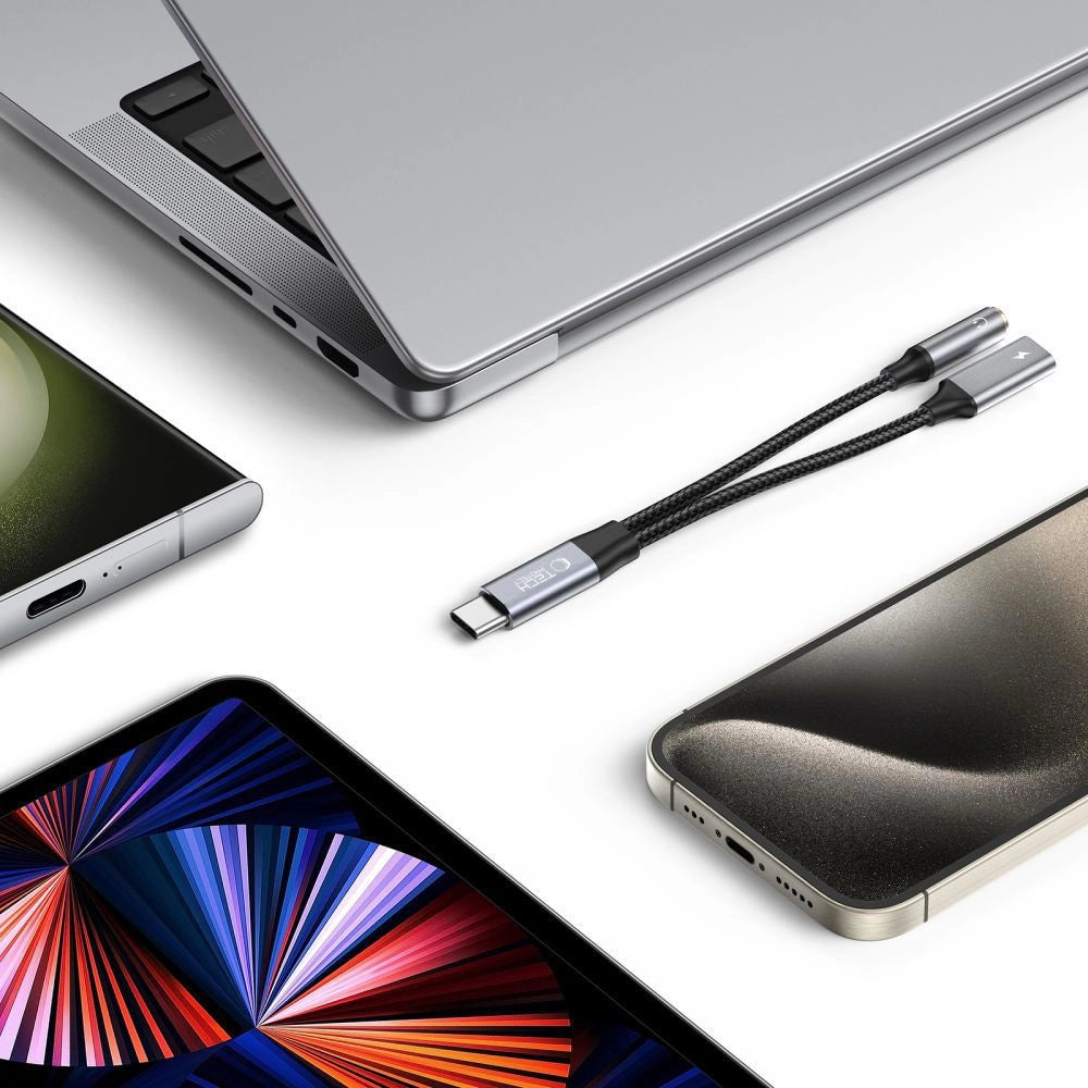 Tech-Protect UltraBoost USB-C (mandlig) PD 60W 6A / mini jack 3,5 mm (kvindelig) - USB-C (kvindelig) - sort