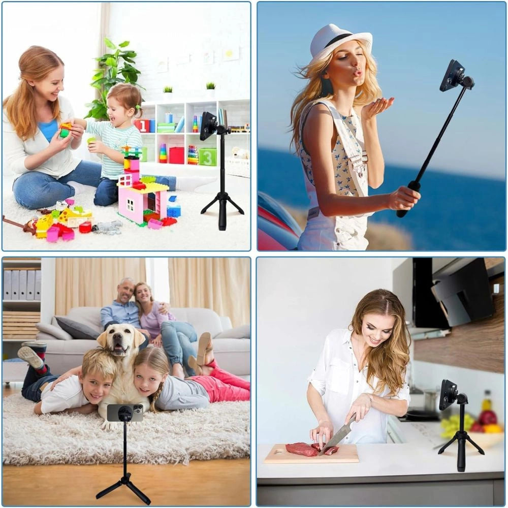 Tech-Protect L06S Bluetooth magnetisk selfie stick med MagSafe, fjernbetjening, stativ op til 82cm og 360 hoved - sort