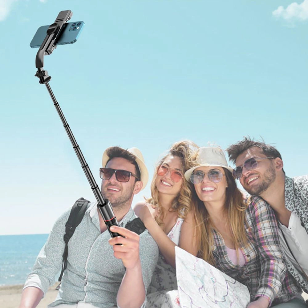 Tech-Protect L05S Bluetooth Selfie Stick med Stativ op til 105 cm med LED-lys - sort