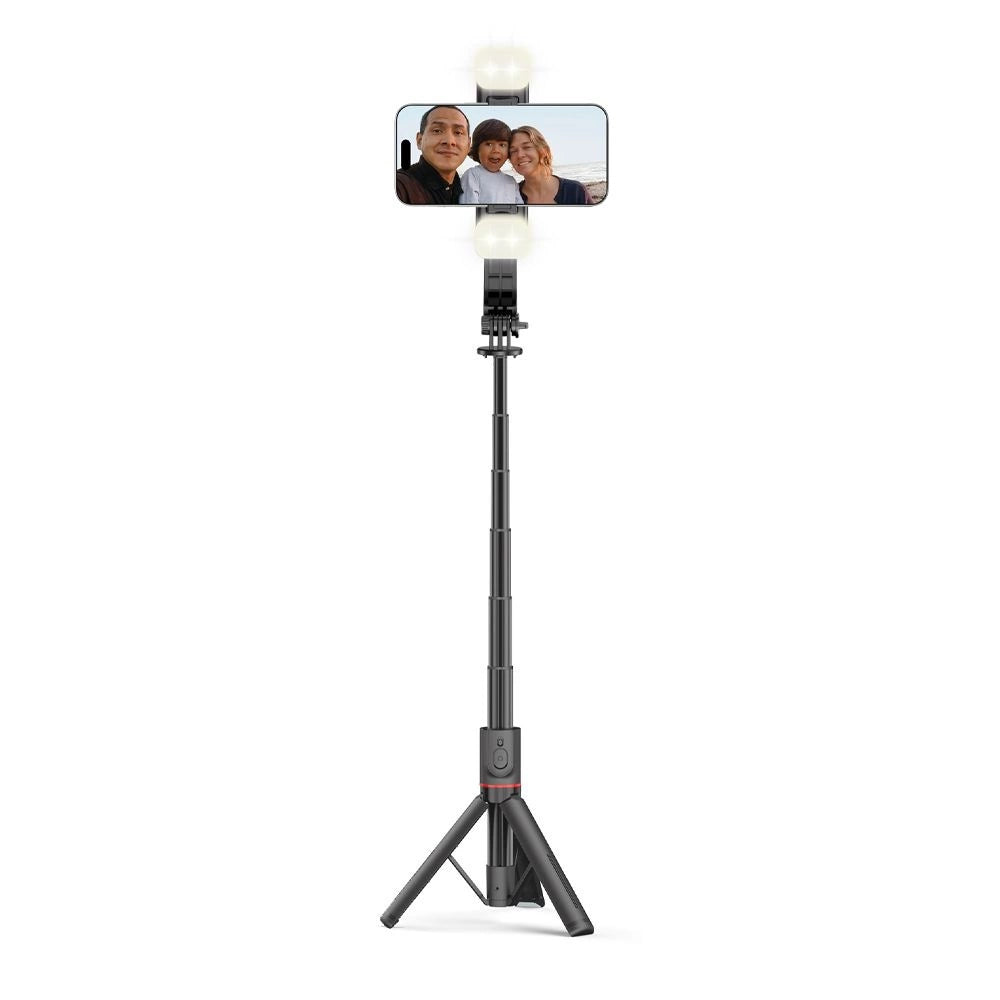 Tech-Protect L05S Bluetooth Selfie Stick med Stativ op til 105 cm med LED-lys - sort